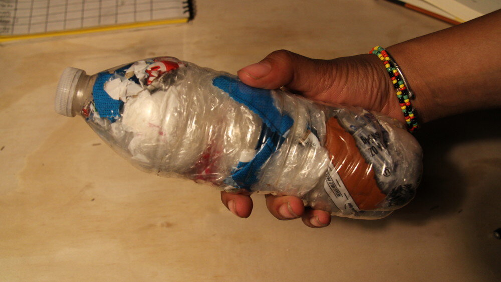 Plastic Bottle Brick with plastic bags inside